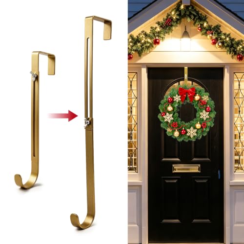 Adjustable Wreath Hanger for Front Door - Gold, Supports Up to 20 lb