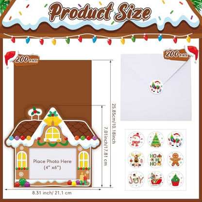 Gingerbread House Christmas Photo Cards Set - White, 200 Pieces