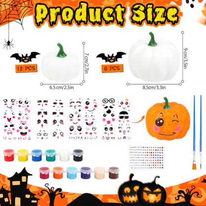 DIY White Pumpkin Craft Kit with Paints, Brushes, Stickers for Fall Decor