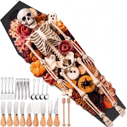 Halloween Coffin Charcuterie Board Set with Cheese Knives and Food Picks - Black
