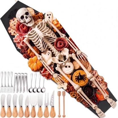 Halloween Coffin Charcuterie Board Set with Cheese Knives and Food Picks - Black
