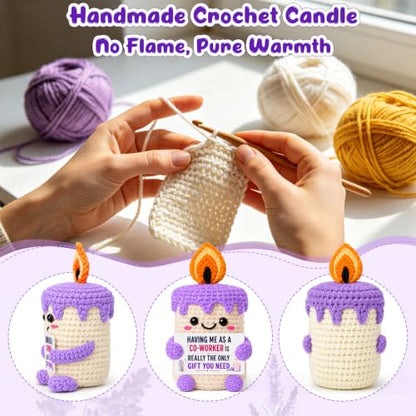 Candle Coworker Gift for Women Christmas Stocking Stuffer - Handmade Knitted
