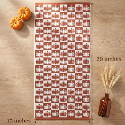 Pumpkin Checkered Fall Hand Towels for Bathroom & Kitchen - Set of 2