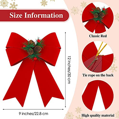 6 Pack Christmas Wreath Bows 9x12 Inches Velvet Red and Green Holiday Decor