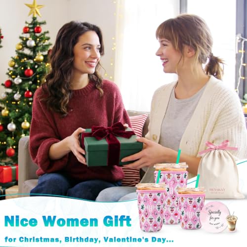 Coffee Cup Sleeve Set for 16-32oz Drinks with Christmas Theme and Coasters - Includes 3 Sleeves, Gift Bag & Ceramic Coaster (Variation: Check Christmas-for 16-32oz Coffee Cup)