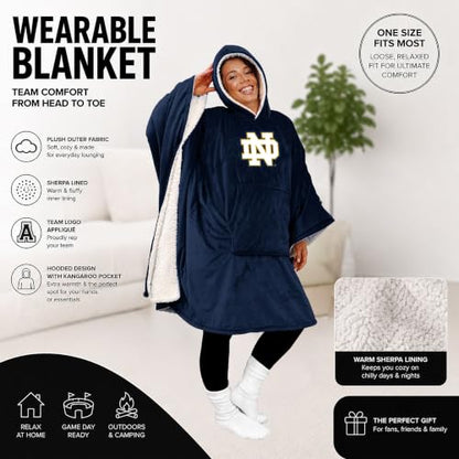Notre Dame Fighting Irish Hooded Blanket Poncho - Sherpa Wearable Cape