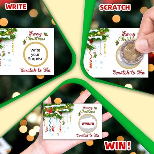 Green White Christmas Scratch Off Cards - 50 Pcs Holiday Game Set