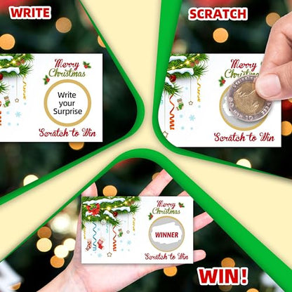 Green White Christmas Scratch Off Cards - 50 Pcs Holiday Game Set
