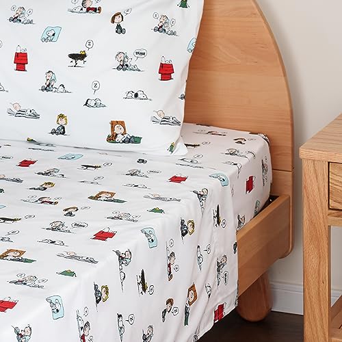 Berkshire Blanket Peanuts® Kids Sheet Set, Full Size - 4 Pieces, Peanuts® Sleeping Colorized Sheet Scale White, Cute Character Snoopy Printed Soft Microfiber Bed Sheets