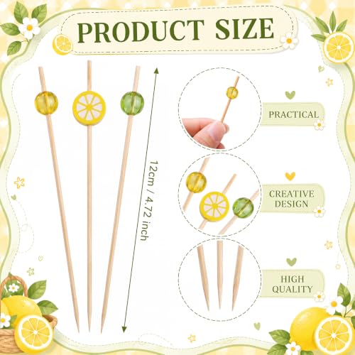 150 Lemon Cocktail Picks Bulk 4.7 Inch Bamboo Toothpicks for Appetizers & Drinks