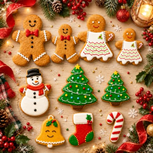 Christmas Cookie Cutter Set - 10 Piece Plastic Baking Shapes for Cookies & Fondant