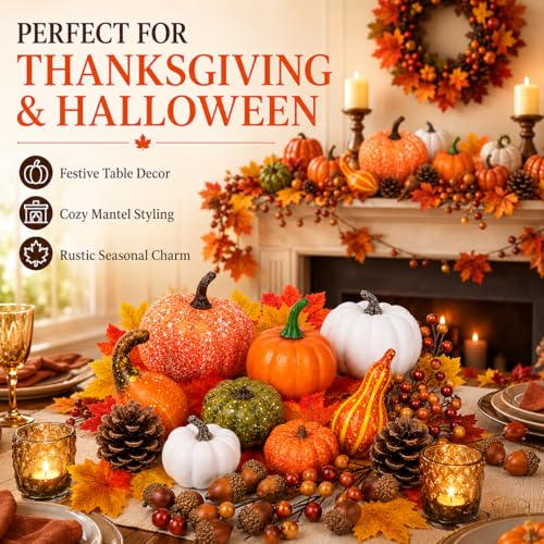 120-Piece Fall Harvest Decor Set with Mini Pumpkins, Gourds & Autumn Accents
