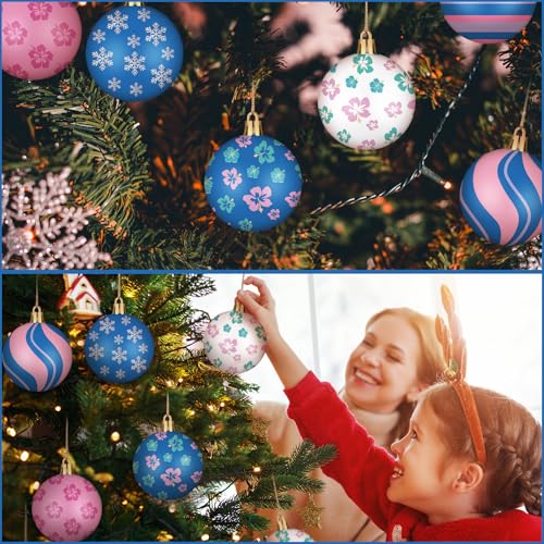 Christmas Tree Ball Ornaments Set - Cartoon Hanging Plastic Holiday Decor - Flower Variation