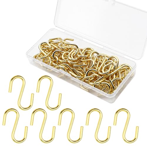 50 Pack Small Metal S Hooks - 1 Inch Gold Hanging Hooks for Organization