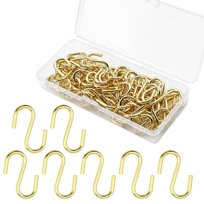 50 Pack Small Metal S Hooks - 1 Inch Gold Hanging Hooks for Organization