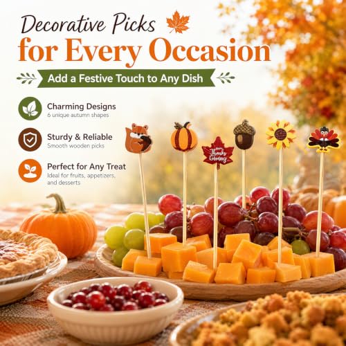 Fall Cocktail Picks Set - 100 Autumn-themed Skewers for Thanksgiving & Parties