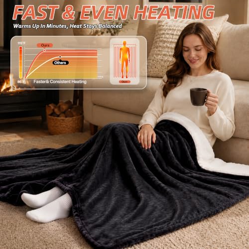 Electric Heated Blanket 50x60 Inches Soft Flannel & Sherpa Throw for Couch Bed