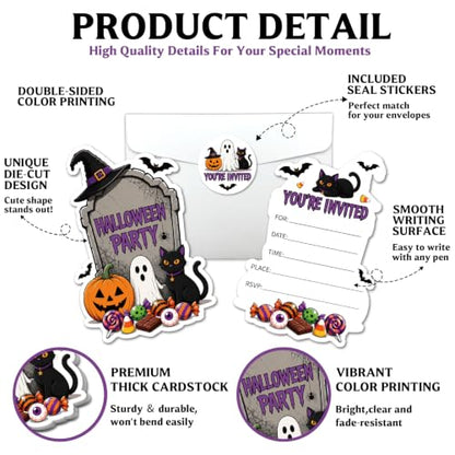 Halloween Tombstone Invitation Cards Set with Envelopes & Stickers - 15 Pack