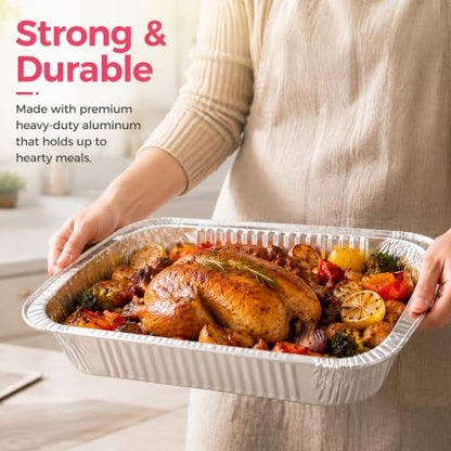 30 Pack 9x13 Aluminum Foil Pans - Heavy Duty Disposable Baking & Roasting Trays - Silver