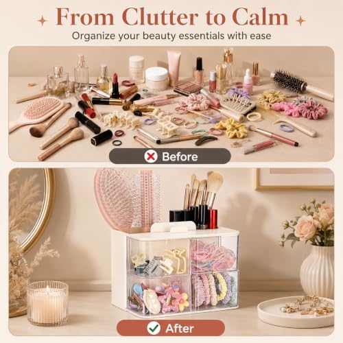 2-Tier Hair Accessories Organizer with Rotating Drawers and Phone Stand