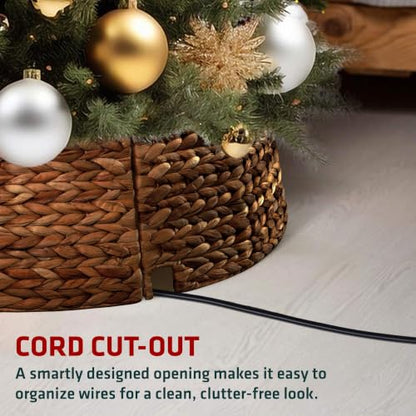 24-Inch Handwoven Water Hyacinth Christmas Tree Collar with Metal Frame - Dark Brown