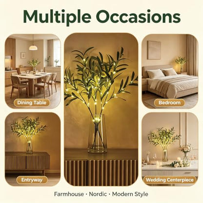 Lighted Olive Branches 5 Pack with 20 LEDs Battery Decor for Home & Events