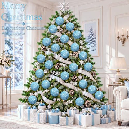 12 Pcs Light Blue Christmas Ball Ornaments 3.15 Inch Holiday Tree Decorations