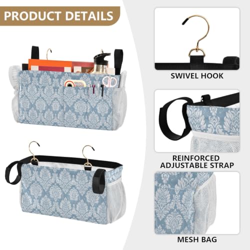 Blue Paisley Floral Bedside Storage Caddy Organizer Hanging Bed Caddy with 6 Pockets