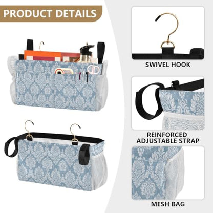 Blue Paisley Floral Bedside Storage Caddy Organizer Hanging Bed Caddy with 6 Pockets