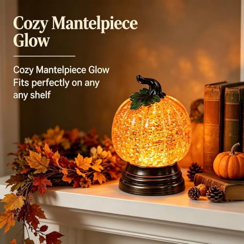 Glitter Lighted Pumpkin Snow Globe - Halloween Decor with Warm Orange LED - Without Battery