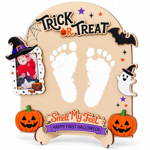 Halloween Footprint Sign with Photo Frame and Stand - Baby Keepsake Decor