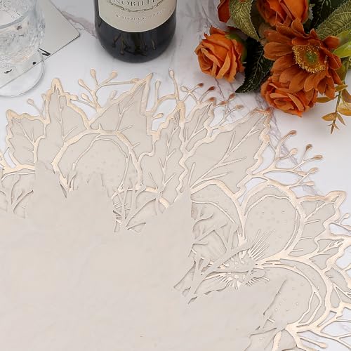 Gold Placemats Set of 6 - Pressed Plum Flower Design, 15.7 Inch