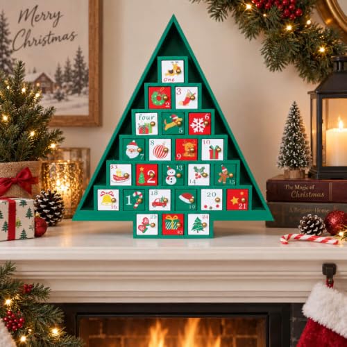 Wooden Christmas Advent Calendar with 24 Drawers - Holiday Countdown Decor
