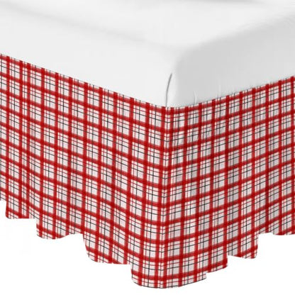 King Size Bed Skirt 16 Inch Drop Adjustable Elastic Dust Ruffle Wrap Around Bedskirt - Red Crimson Ruby & White