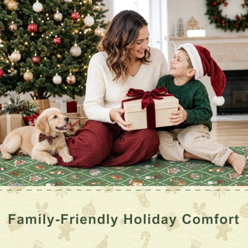 Sage Green Christmas Area Rug 4x6 Washable Non-Slip Holiday Vintage Lattice
