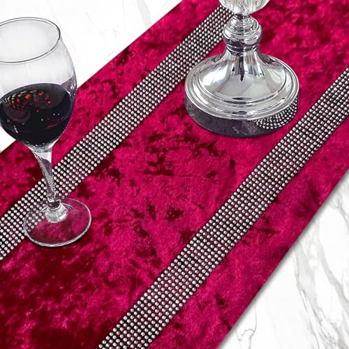 Burgundy Sequin Velvet Table Runner 13x98 Inches for Holiday & Party Decor