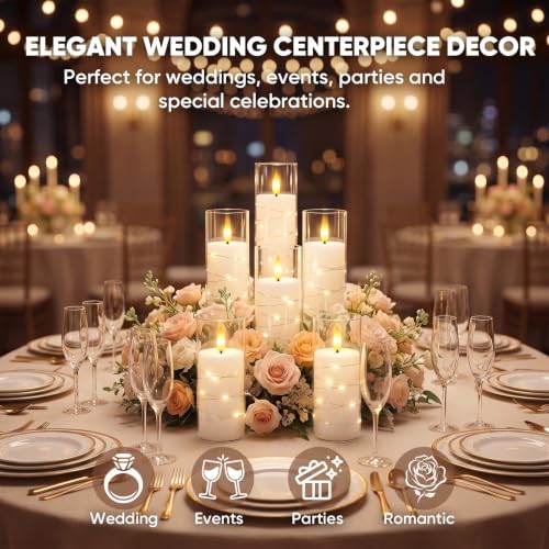 Raycare 18 Pcs Flameless Battery Operated Pillar Candles with Remote Timer - White