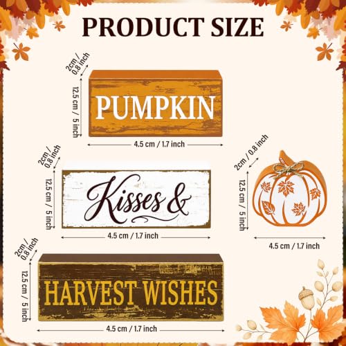 Fall Pumpkin Wooden Block Signs Set with Heartwarming Message - Autumn Decor