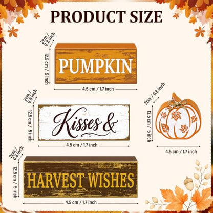 Fall Pumpkin Wooden Block Signs Set with Heartwarming Message - Autumn Decor