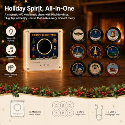 Mini Magnetic Vinyl Record Player for Fridge with NFC Discs Christmas Decor