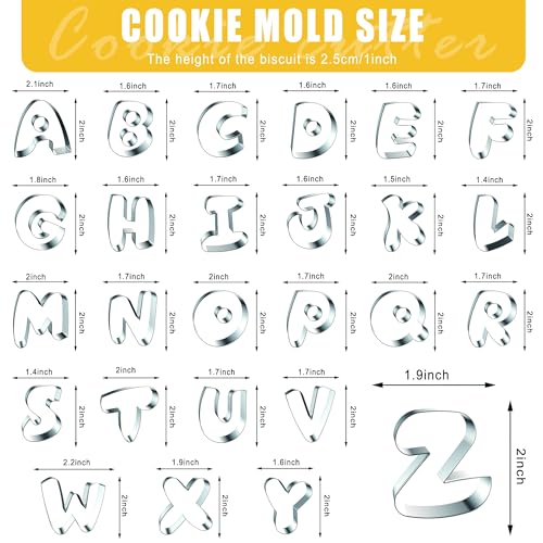 Round Letter Cookie Cutters Set - 2 Inch Stainless Steel Alphabet Shapes - Large 26 Pcs - Perfect for Baking, Fondant, Biscuits, and Holiday Cookies