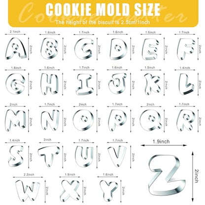 Round Letter Cookie Cutters Set - 2 Inch Stainless Steel Alphabet Shapes - Large 26 Pcs - Perfect for Baking, Fondant, Biscuits, and Holiday Cookies
