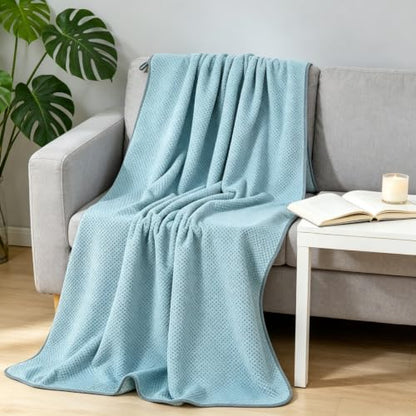 Lightweight Microfiber Bath Towel 26x55 Inches for Body & Travel - Blue