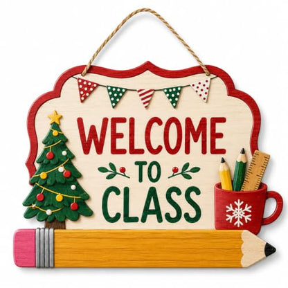 Wood Teacher Door Sign - Personalized Classroom Holiday Decor