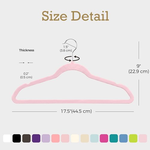 HOUSE DAY Velvet Hangers - 60 Pack Non-Slip Heavy Duty Felt Suit Hangers | Lt Pink, 360° Rotating Hook