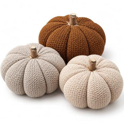 Chenille Pumpkins Set of 3 Large Handmade Fall Decor - Rustic Thanksgiving