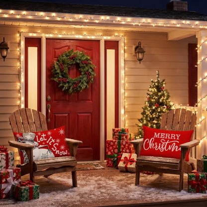 2 Pack Christmas Waterproof Lumbar Pillow Covers 12x20 - Red Snowman & Merry Christmas
