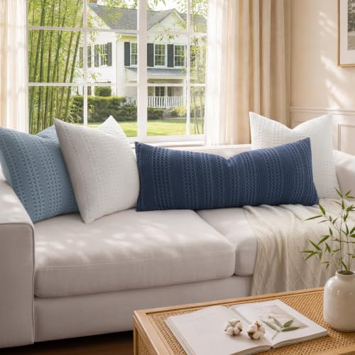 Navy Blue Bamboo Body Pillowcase 36x14 Inch Waffle Weave Support Cover - Pack of 1