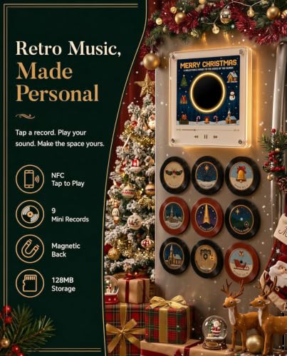 Christmas Magnetic Music Player with Spinning Vinyl Record - White B
