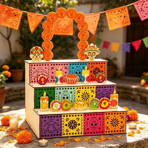 Day of the Dead Wooden Shadow Box Altar - Handmade Colorful DIY Mexican Memorial